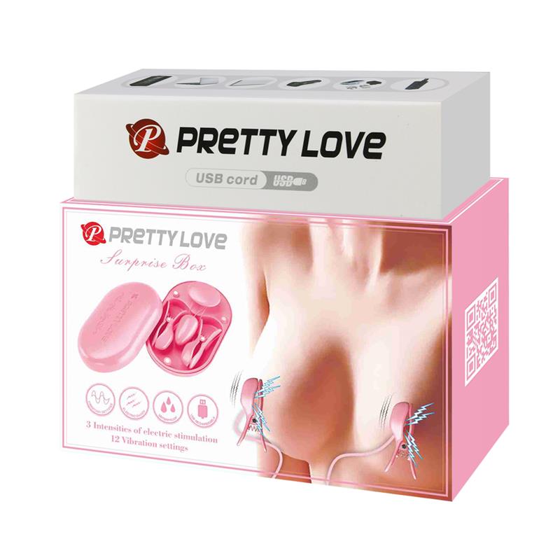 PRETTYLOVE Pinzas para Pezones y Huevo Vibrador con Electro shock