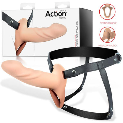 ACTION Arnés Strap-on con Dildo Hueco Silicona Premium Talla L