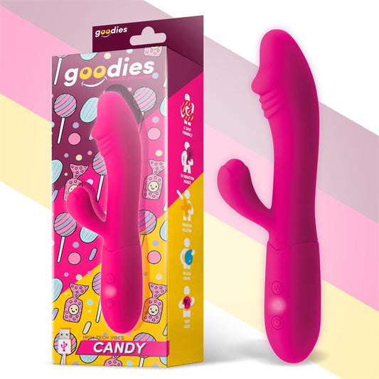GOODIES Candy Vibrador con Conejito Punto G USB Silicona Fucshia