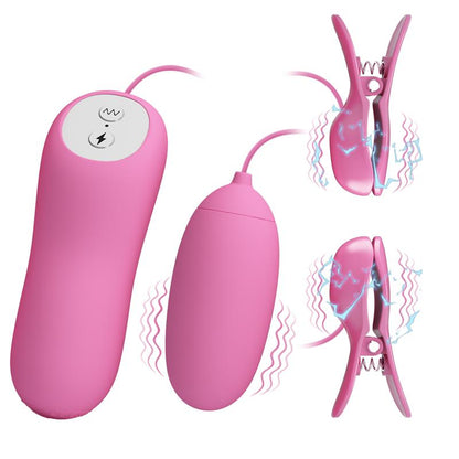 PRETTYLOVE Pinzas para Pezones y Huevo+ Vibrador con Electro shock