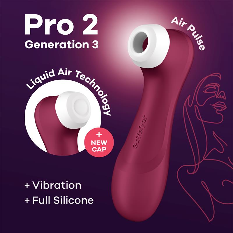SATISFYER Pro 2 Gen 3 Liquid Air Technology Succión y Vibración Wine Red - Rojo Vino