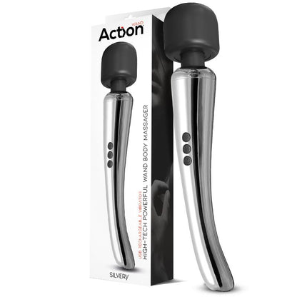 ACTION Silvery Wand Masajeador High-Tech Súper Potente Inalámbrico USB Color Cromo Silicona