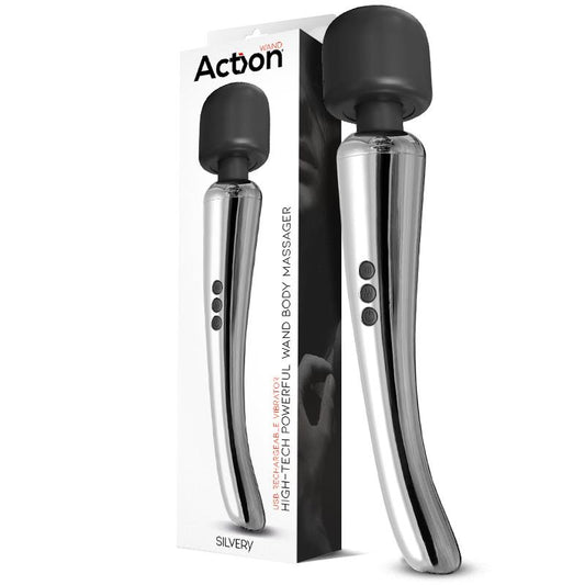 ACTION Silvery Wand Masajeador High-Tech Súper Potente Inalámbrico USB Color Cromo Silicona