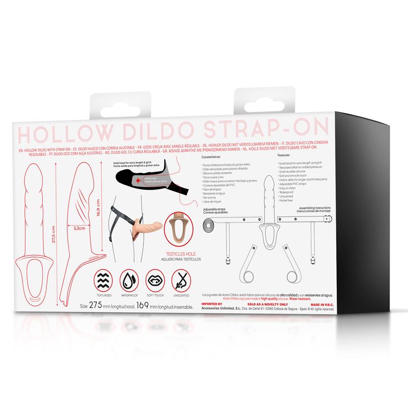 ACTION Arnés Strap-on con Dildo Hueco Silicona Premium Talla L