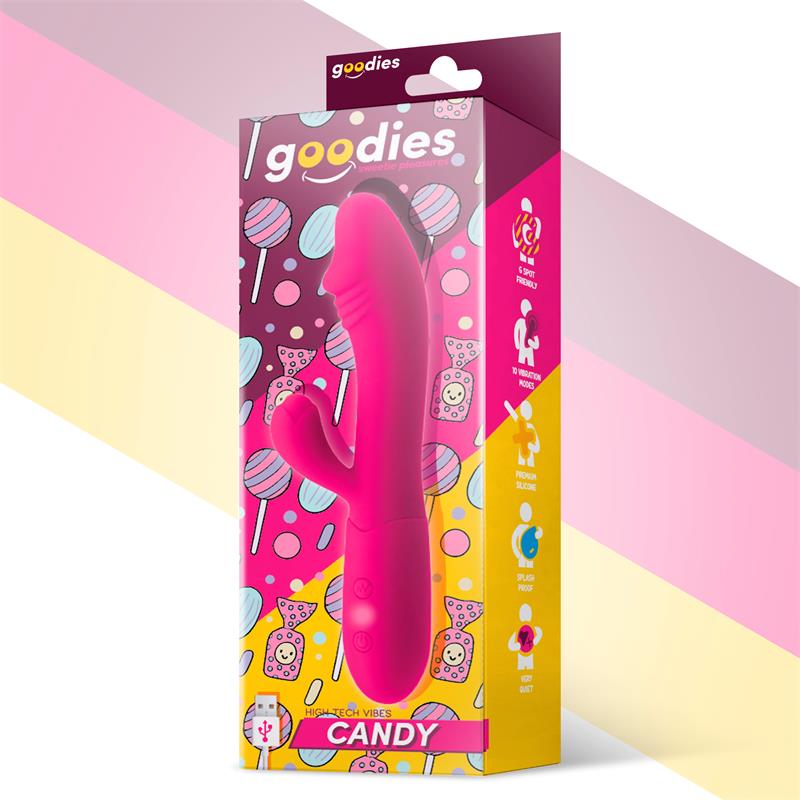 GOODIES Candy Vibrador con Conejito Punto G USB Silicona Fucshia