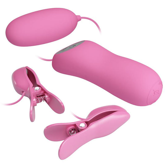 PRETTYLOVE Pinzas para Pezones y Huevo+ Vibrador con Electro shock