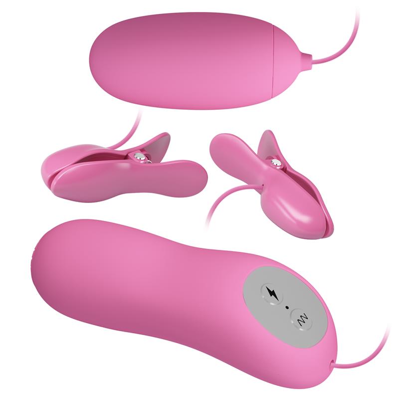 PRETTYLOVE Pinzas para Pezones y Huevo+ Vibrador con Electro shock