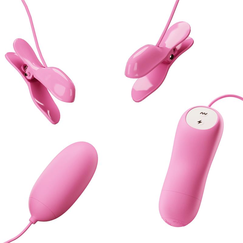 PRETTYLOVE Pinzas para Pezones y Huevo+ Vibrador con Electro shock