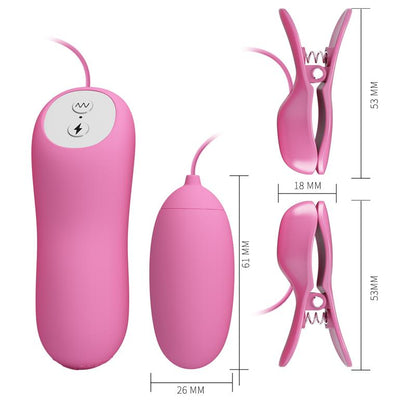 PRETTYLOVE Pinzas para Pezones y Huevo+ Vibrador con Electro shock