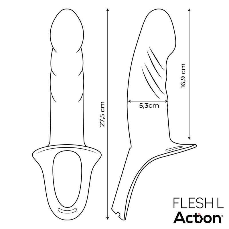ACTION Arnés Strap-on con Dildo Hueco Silicona Premium Talla L